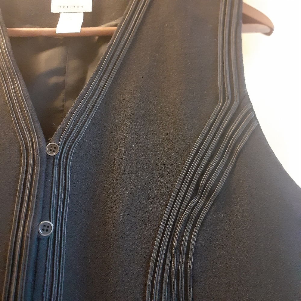 Vintage Jessica Tierney 100% Wool Waistcoat Vest Black Piped Size 12P - Picture 5 of 10